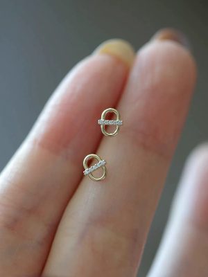 S925 Sterling Silver Plated 14K Gold Mini Piglet Nose Earrings Women's Japanese Style Exquisite Micro Inlay Light Luxury Commuter Elegant Earrings Ouni Na