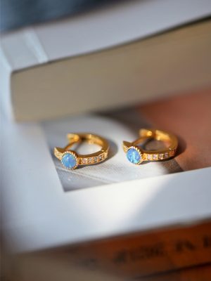 Clear Sky ~ S925 Silver Plated 18K Gold Opal Zircon Small Ear Ring Aobao Earrings Earrings Earrings Women's Advanced Light Luxury HME