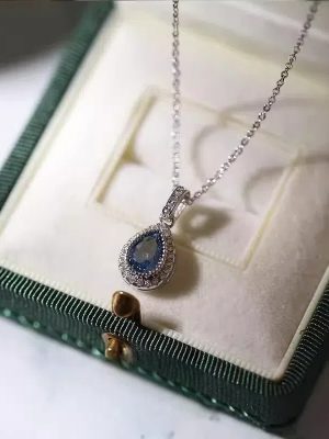 S925 Sterling Silver Platinum Plated Angel Ice Crystal Aquamarine Drop Necklace Women's Light Luxury Fashion All-match Clavicle Chain