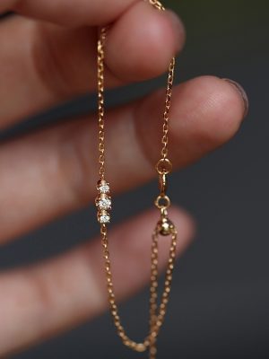 Little Red Book S925 Sterling Silver Gold-plated Three-stone Bracelet Women's Exquisite Light Luxury Ultra-fine Stacked Simple Jewelry All-match