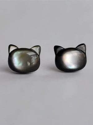 S925 Sterling Silver Cute White Shell Black Shell Cat Ear Stud Black Butterfly Bei Mother Design Sweet Women Earrings