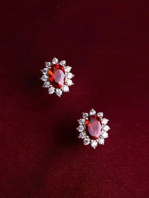 S925 Sterling Silver Plated 18K Gold Diamond Ruby Earrings High-grade Retro Light Luxury Garnet Red Elegant All-match Earrings