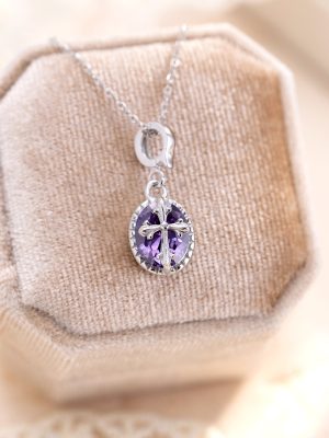 S925 Sterling Silver Oval Cross Necklace Pendant Women's Light Luxury Vintage All-match Pendant Design Accessories