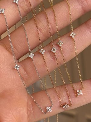 Midsummer streamer ~ S925 silver plated 18K gold four-leaf clover gypsophila zircon necklace simple necklace female commuter HME