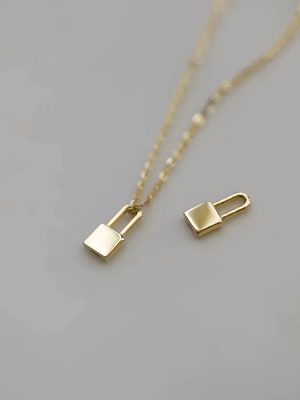 S925 Sterling Silver Plated 14K Gold Face Small Gold Lock Necklace Women's Design Simple Joker Small Pendant Clavicle Chain