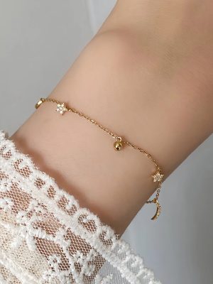 S925 Sterling Silver Plated 18K Full Diamond Star Moon Bracelet Women's Ins Style Design Light Luxury Exquisite Fresh All-match Bracelet