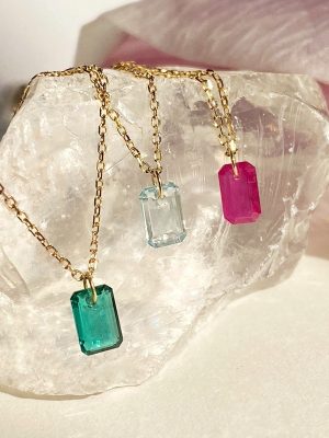 Candy ~ S925 silver plated 18K gold minimalist chamfered rectangular zircon necklace female clavicle chain ins design HME