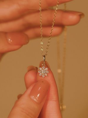 S925 Sterling Silver Plated 14K Gold Snowflake Diamond Necklace Women's Simple Design Light Luxury All-match Clavicle Chain Women's Ouni Na