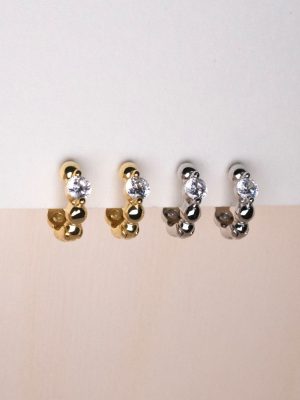 S925 Sterling Silver Plated 18K Gold Round Beads Super Flash Single Diamond Simple Advanced Ear Ring High Earrings Double Ear Holes All-match HME