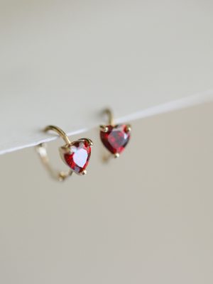 S925 Sterling Silver Plated 14K Gold French Love Ear Ring Garnet Red Mini Ear Buckle Exquisite Fashionable Japanese and Korean HME