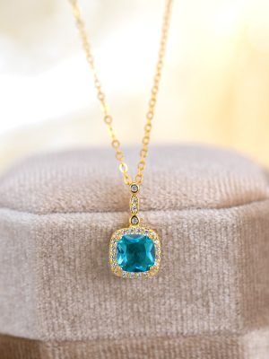 S925 Sterling Silver Mint Blue Sugar Necklace Women's Light Luxury Fashion High Clavicle Chain Design All-match Necklace Chain