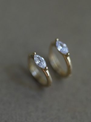 S925 Sterling Silver Plated 18K Golden Horse Eye Diamond Ring Ear Ring Women's Simple Light Luxury Ins Style Commuter All-match Earrings Ear Buckle