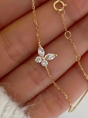 S925 Sterling Silver Plated 14K Gold Full Diamond Small Butterfly Bracelet Women's Design High-grade Light Luxury Elegant All-match Bracelet