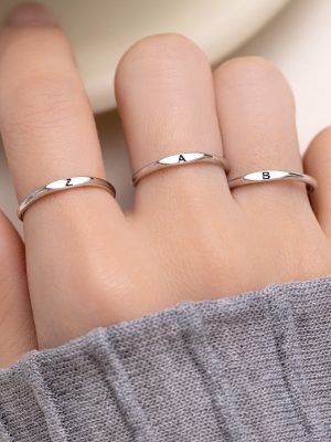 S925 Sterling Silver 26 Letter Ring Women's Creative Design Advanced Simple Fashion Personality Ring Finger Ring