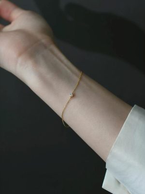 S925 full-body sterling silver gold-plated micro-inlaid zircon mini bracelet stacked with versatile design single diamond pole simple fine bracelet Ouni Na
