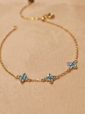 [Blue Flower] S925 Sterling Silver Plated 18K Gold Blue Zircon Bracelet Senior Women's Light Luxury Romantic HME
