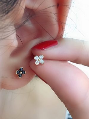 S925 Sterling Silver Plated 14K Gold Four-petal Flower Zircon Earrings Women's Design Fashion High-grade Earrings Flower Ouni Na