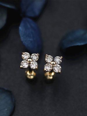 Four-leaf Clover ~ S925 Sterling Silver Plated 18K Gold Earrings Earrings Earrings Earrings Screw Plug Commuter Advanced HME