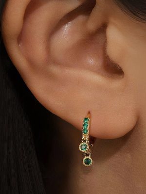 S925 Sterling Silver Plated 18K Gold Emerald Zircon Ear Buckle Retro Style High Elegant Earrings Earrings Female HME