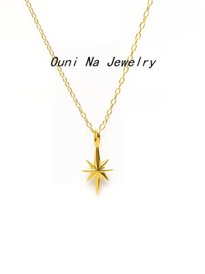 Korean S925 Sterling Silver Plated Three-Dimensional Eight-Mang Star Necklace Female Student Personality Pendant Rice Star Clavicle Chain Ouni Na