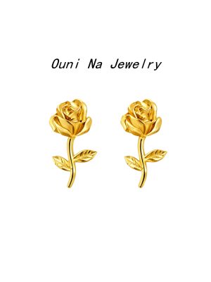 S925 Sterling Silver Plated 14K Gold Rose Flower Ear Stud Women's Design Mini Exquisite Flower Light Luxury Earrings Earrings Ouni Na