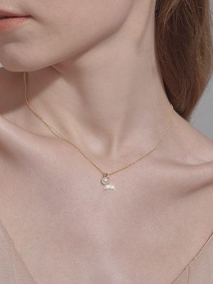 925 Sterling Silver Plated 18K Gold Pearl Fishtail Necklace Exquisite High Design Fashion Elegant Diamond Clavicle Chain