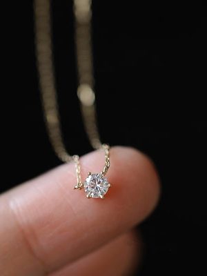 Worth Starting with S925 Sterling Silver Plated 14K Gold Pendant All-Match Single Diamond Clavicle Chain Six-Claw Zircon Necklace Female Ouni Na