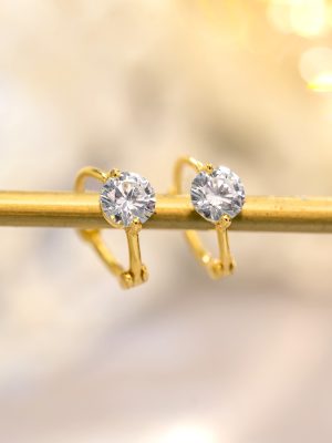 S925 Sterling Silver Plated 18K Gold Inlaid Single Diamond Earrings Women's Super Flash Simple Japanese Style Exquisite Elegant Ear Buckle Ear Ring