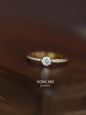 S925 Sterling Silver Plated 18K Gold Classic Six-Claw Diamond Ring for Women Simple Design Advanced Light Luxury Fashion Versatile Finger
