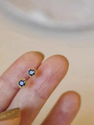 S925 Sterling Silver Plated 14K Gold Blue Crystal Earrings Women's Fashion Advanced Simple Elegant Shiny Zircon Ear Jewelry