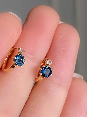 S925 Silver Plated 18K Gold London Sapphire Ear Buckle Ear Ring Women's Retro Light Luxury Fashion Ins Commuter All Match Earrings