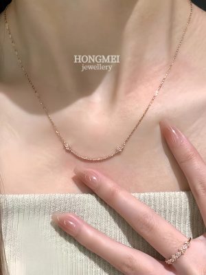 S925 Sterling Silver Rose Gold Plated Diamond Smiley Face Necklace Women's Light Luxury Design High Fashion Versatile Clavicle Chain