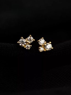 Star Fall ~ S925 Sterling Silver Plated 18K Gold Zircon Earrings Simple Light Luxury Foundation All-match Stacked Love Earrings Female HME