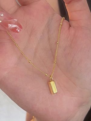 Minimal smooth small gold necklace S925 sterling silver plated 18K gold high-grade men's and women's ins style neck chain