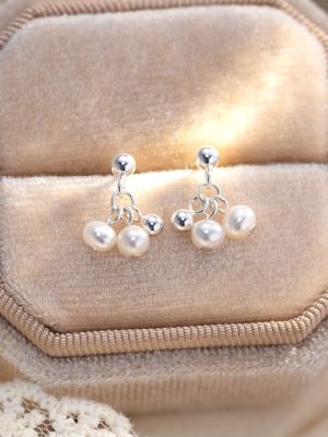 S925 Sterling Silver Korean Style Pearl Earrings Women's Fashion Simple High Elegant Versatile Spiral Light Bead Earrings