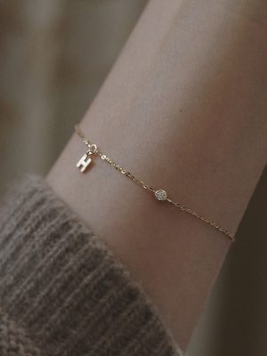 S925 Sterling Silver Gold Plated H Letter Small Diamond Bracelet Female Zircon Mini Simple Elegant All-Match Fine Handset HME