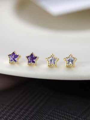 S925 Sterling Silver Diamond Five-pointed Star Earrings for Women Japanese and Korean Style Simple Instagram Style Fashionable Elegant Small and Exquisite Earrings
