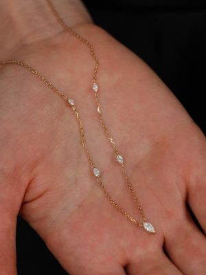 Slim ~ S925 Silver Plated 18K Gold Inlaid Horse Eye Shaped Zircon Mini Pendant Clavicle Chain Necklace Light Luxury HME