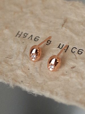 S925 Silver Gold Plated Earrings Flash Diamond Small Gold Bean Earrings Women's Small and Exquisite Daily Commuter High Earrings HME