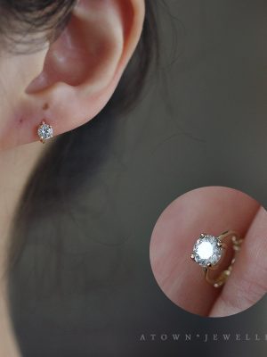 S925 Sterling Silver Gold Plated Four Claw Small Diamond Ear Buckle Basic Ear Ring Inlaid Zircon Earrings Earrings Women's HME