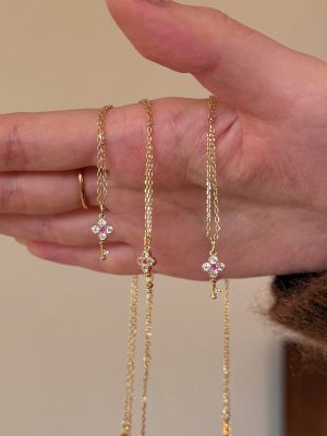 S925 Sterling Silver Plated 18K Gold Mini Key Pendant Zircon Necklace Women's Exquisite Light Luxury Clavicle Chain HME