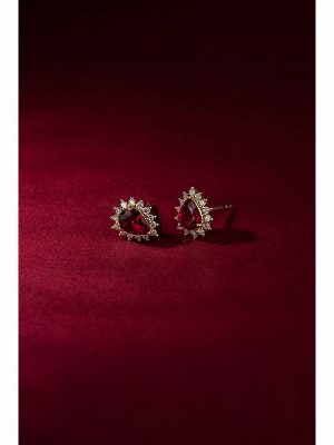 S925 Sterling Silver Plated 18K Gold Earrings Light Luxury Personalized Drop Elegant Inlaid Ruby Earrings Earrings