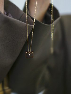 S925 Sterling Silver Plated 14K Gold Envelope Necklace Women's Diamond Collarbone Chain Simple Elegant Personalized All-match Pendant