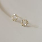 925 Silver Plated 14K Gold Zircon Branches and Leaves Small Wreath Earrings Female Temperament Small Plant Flower Flash Diamond Earrings