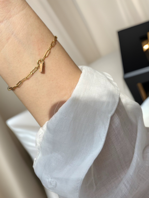 S925 Sterling Silver Plated 14K Gold Square Chain Plain Chain Long Brand Stacked Bracelet Women's ins Fashion Design Bracelet Ouni Na