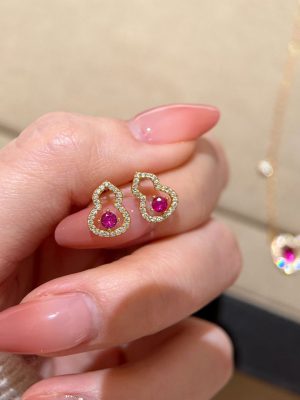 S925 Sterling Silver Gold Plated New Chinese Style Light Luxury Inlaid Gourd Earrings Women's Design Fashion High Grade HMOE