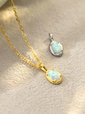 S925 Sterling Silver Simple All-match Geometric Oval Jelly Opal Pendant Light Luxury High-grade Round Clavicle Chain for Women