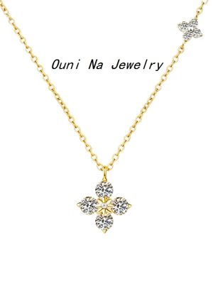 S925 Sterling Silver Gold Plated Double Four Leaf Clover Necklace Women Light Luxury Design High Clavicle Chain Ouni Na
