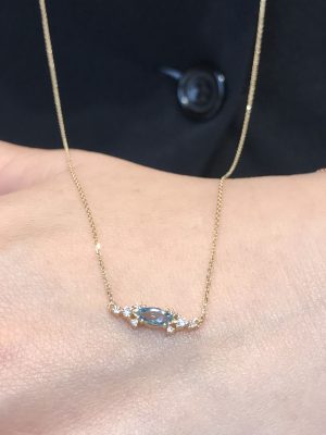 Tears of the Ocean ~ S925 Sterling Silver Plated 14K Gold Blue Zircon Pendant Necklace Delicate Advanced HME