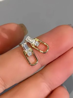 S925 sterling silver plated 14k gold paper clip earrings women's bottle styling design Korean fashion all-match earrings